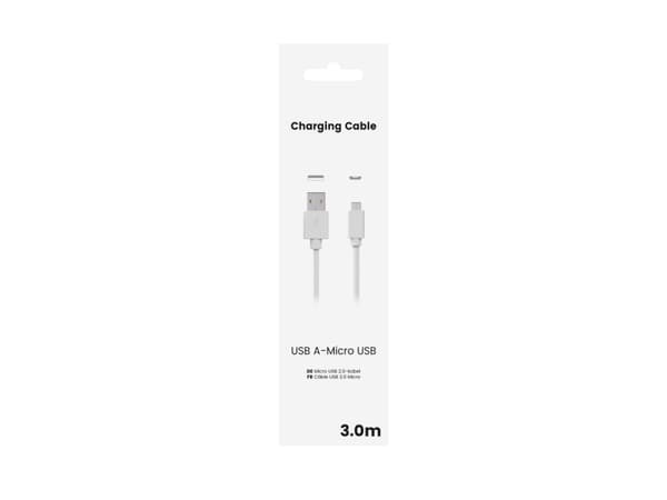 Sinox USB A till USB Micro kabel. 3m. Vit