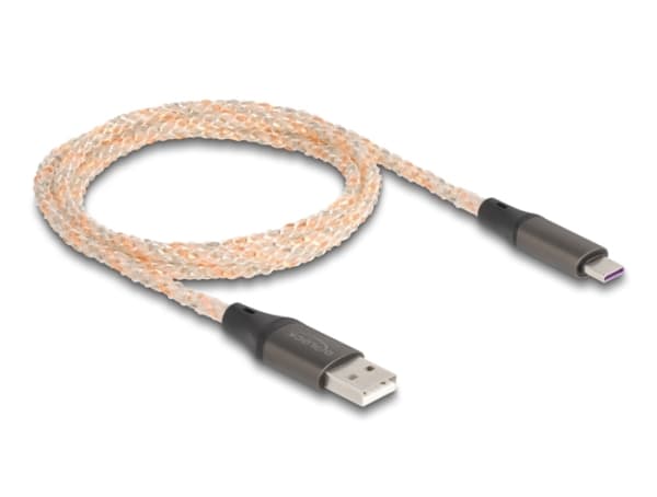 Delock - USB-kabel - USB (hane) till 24 pin USB-C (hane) - USB 2.0 - 5 V - 3 A - 1 m - RGB-belysning - transparent, kopparfärgad