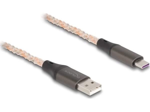 Delock - USB-kabel - USB (hane) till 24 pin USB-C (hane) - USB 2.0 - 5 V - 3 A - 1 m - RGB-belysning - transparent, kopparfärgad