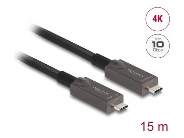 Delock - USB-kabel - 24 pin USB-C (hann) til 24 pin USB-C (hann) - USB 3.2 Gen 2 / DisplayPort 1.4 - 20 V - 3 A - 15 m - aktiv, USB Power Delivery (6