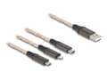 Miniatyrbild 1 av 5: Delock 3 in 1 - Dedikerad laddningskabel - USB hane till mikro-USB typ B, Lightning, 24 pin USB-C hane - 1.2 m - transparent / kopparfärgad - RGB-bel
