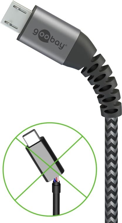 Goobay Micro-USB till USB-A textilkabel med metallkontakter 0,5 m elegant och extra robust anslutningskabel för enheter med Micro-USB-anslutning
