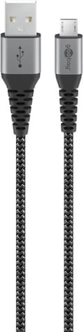 Miniatyrbild 1 av 8: Goobay Micro-USB till USB-A textilkabel med metallkontakter 0,5 m elegant och extra robust anslutningskabel för enheter med Micro-USB-anslutning