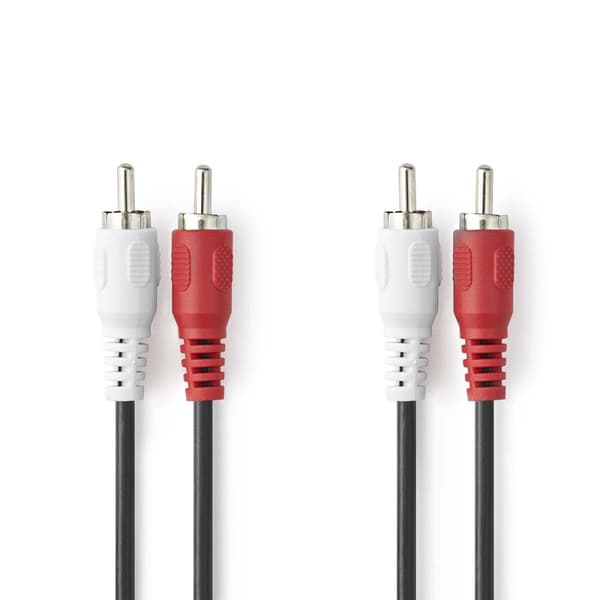 Nedis Stereo Audio kabel | 2x RCA Hanstik | 2x RCA Hanstik | Nikkelplateret | 5.00 m | Runde | Sort | Label