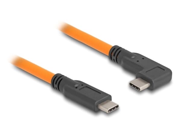 Delock - USB-kabel - 24 pin USB-C (hann) vinklet til 24 pin USB-C (hann) rett - 20 V - 5 A - 1 m - up to 5 Gbps data transfer rate - oransje