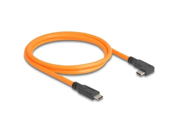 Delock - USB-kabel - 24 pin USB-C (hann) vinklet til 24 pin USB-C (hann) rett - 20 V - 5 A - 1 m - up to 5 Gbps data transfer rate - oransje