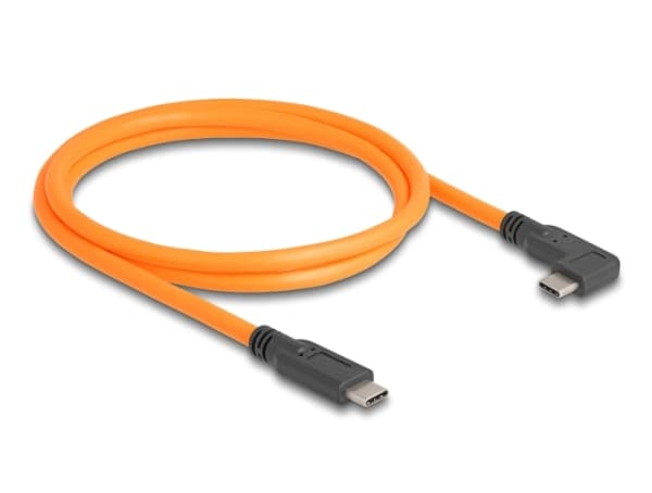 Delock - USB-kabel - 24 pin USB-C (hann) vinklet til 24 pin USB-C (hann) rett - 20 V - 5 A - 1 m - up to 5 Gbps data transfer rate - oransje