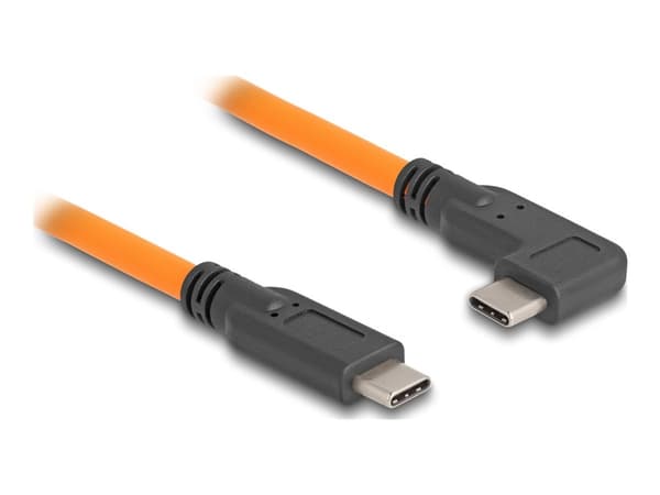 Delock - USB-kabel - 24 pin USB-C (hann) vinklet til 24 pin USB-C (hann) rett - 20 V - 5 A - 1 m - up to 5 Gbps data transfer rate - oransje