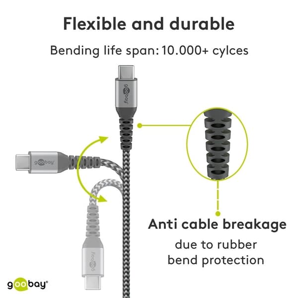 Goobay USB-C™-till-USB-C™-textilkabel med metallkontakter 0,5 m elegant och extra robust anslutningskabel för enheter med USB-C™-port