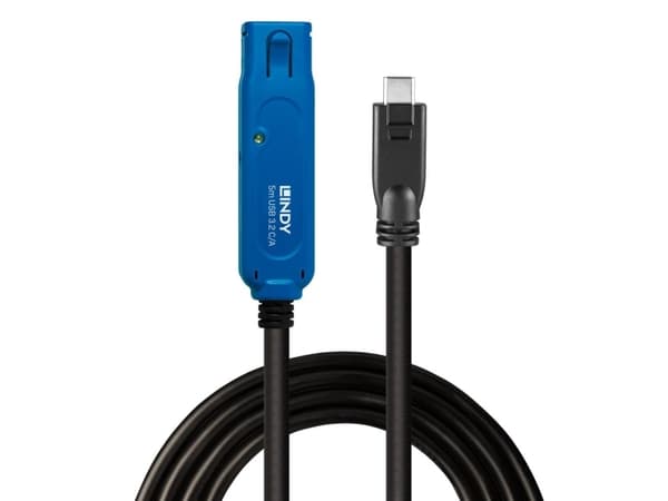 Lindy - USB-forlengelseskabel - 24 pins USB-C (M) til USB Type A, strømkontakt 2,5 mm (ID: 0,7 mm) (W) låsing - USB 3.2 Gen 2x2 - 5,0 m - rund, aktiv