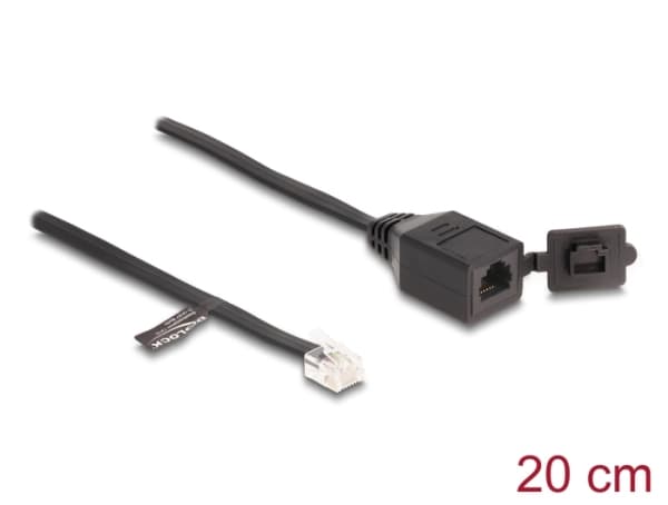 Delock - Telefonförlängningskabel - RJ-12 (hane) till RJ-12 (hona) skyddslock - 20 cm - platt - svart