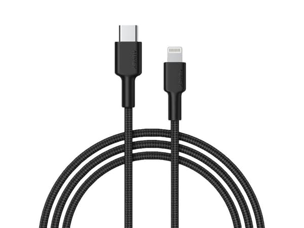 AUKEY CB-CL02, 1,2 m, Lightning, USB C, Hankjønn, Hankjønn, Sort