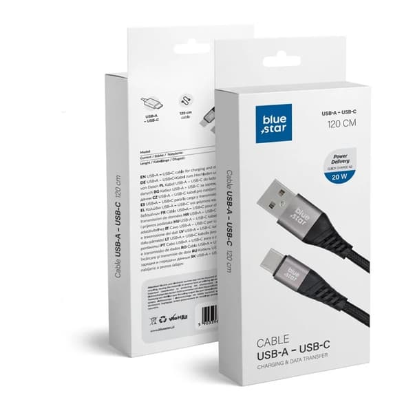 Blue Star USB-C till USB-A kabel 1.2m - Svart