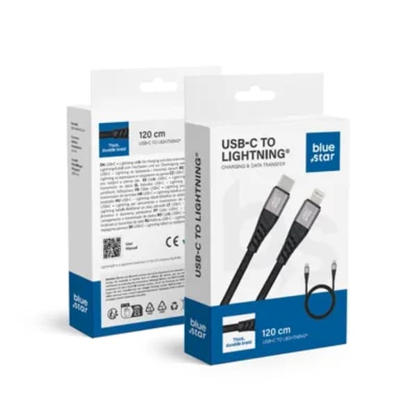 Blue Star USB-C till Lightning kabel 1.2m - Svart