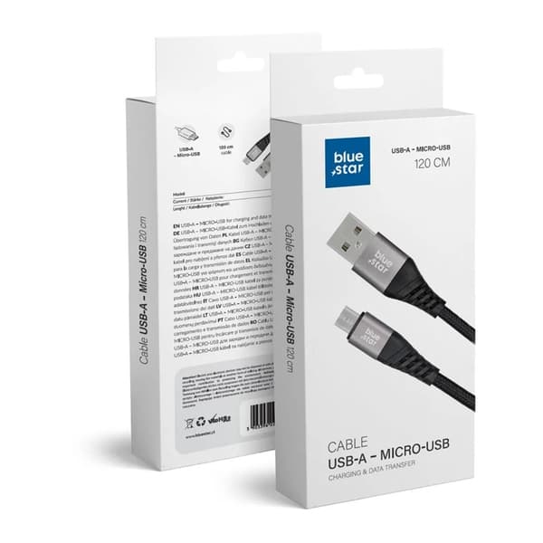 Blue Star USB-A Till Micro-USB Kabel 1.2m - Svart