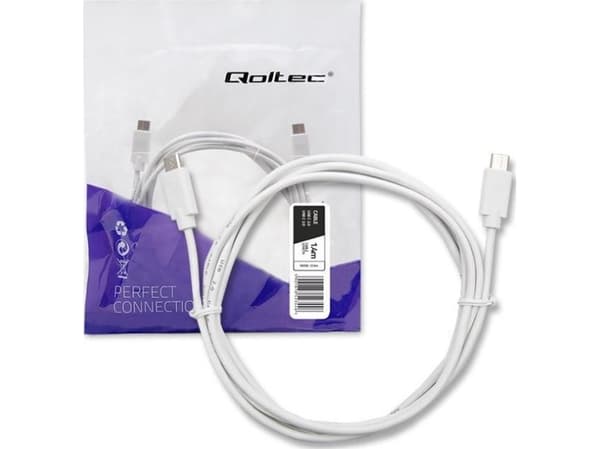 QOLTEC 52344 USB 2.0 tyyppi C uros USB 2.0 tyyppi C uros 1.4m Valkoinen