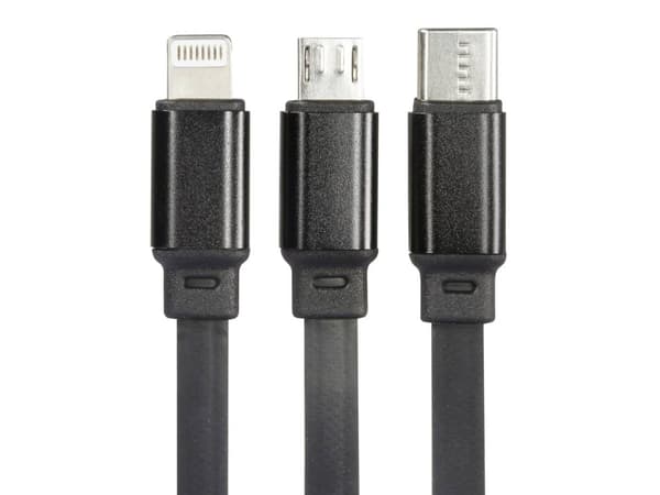 Renkforce RF-5800360, 1 m, USB A, USB C/Micro-USB B/Lightning, USB 2.0, Svart