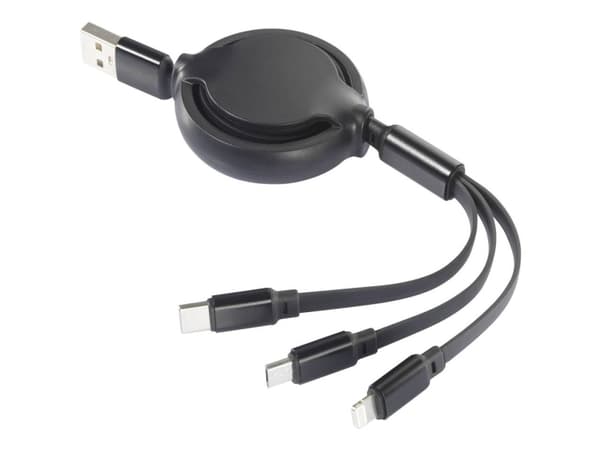 Renkforce RF-5800360, 1 m, USB A, USB C/Micro-USB B/Lightning, USB 2.0, Svart
