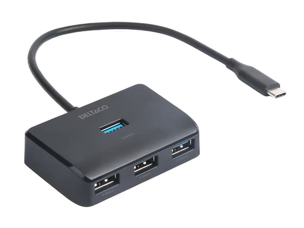 DELTACO - Hubb - 5 Gbps, USB-C - 4 x USB - skrivbordsmodell