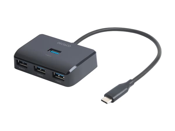 DELTACO - Hubb - 5 Gbps, USB-C - 4 x USB - skrivbordsmodell