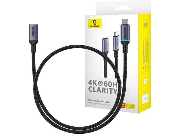 Baseus Hanne til Hunne High Definition 10 Gbps USB-C-forlengelseskabel, 0,5 m (svart)
