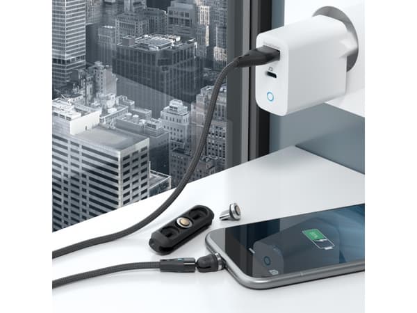 Kabel USB Realpower RealPower Magnetisk kabel 3 Amp,1m,svart med adaptrar