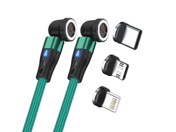 RealPower Magentic kaapeli,1m 2x magneettinen,vihreä sovittimilla varustettuna