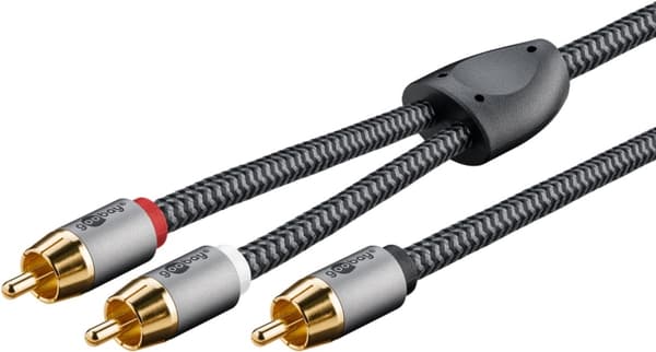 Goobay RCA-splitterkabel, 10 m, Sharkskin Grey Cinch kontakten (woofer, Center) > 2x Cinch kontakten (woofer)