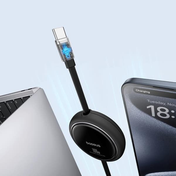 Baseus Retractable Free2Draw Mini USB-C - USB-C 100W 1m - Svart