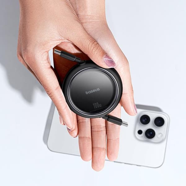 Baseus Retractable Free2Draw Mini USB-C - USB-C 100W 1m - Svart