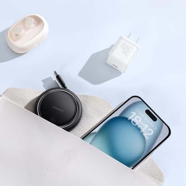 Baseus Retractable Free2Draw Mini USB-C - USB-C 100W 1m - Svart