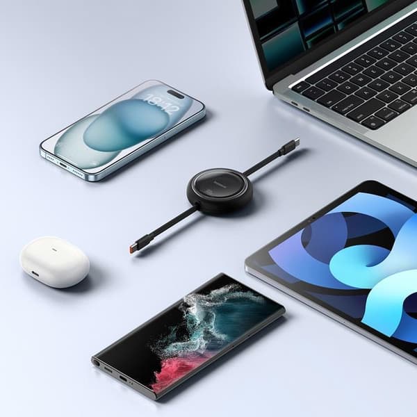 Baseus Retractable Free2Draw Mini USB-C - USB-C 100W 1m - Svart