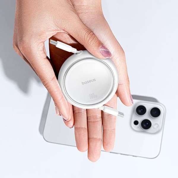 Baseus Retractable Free2Draw Mini USB-C - USB-C 100W 1m - Vit