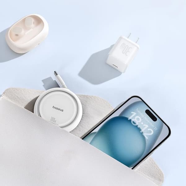 Baseus Retractable Free2Draw Mini USB-C - USB-C 100W 1m - Vit
