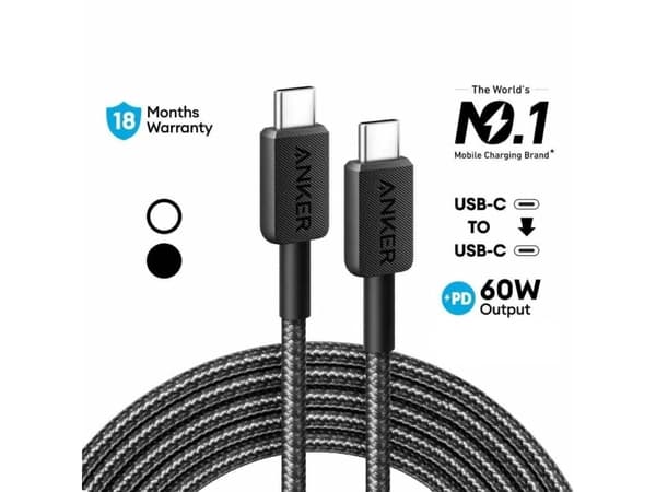 Anker 322 - USB-kabel - 24 pin USB-C (hann) til 24 pin USB-C (hann) - 5 V - 3 A - 1.8 m - USB Fast Charge (15W) - svart