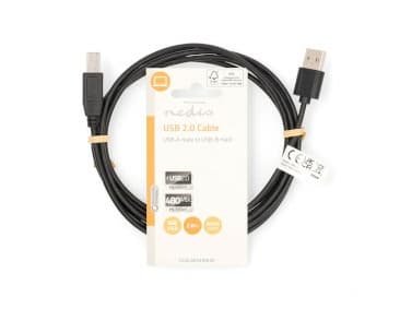 Nedis CCGL60101BK20, 2 m, USB A, USB B, USB 2.0, 0,48 Gbit/sek, Sortera