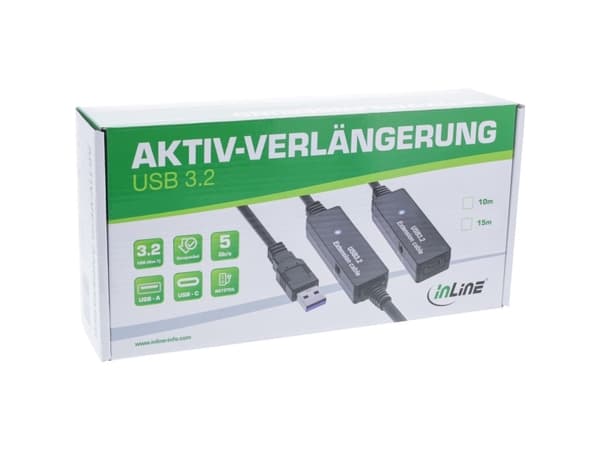 InLine 35655B, 10 m, USB A, USB C, USB 3.2 Gen 1 (3.1 Gen 1), 5 Gbit/s, Sort