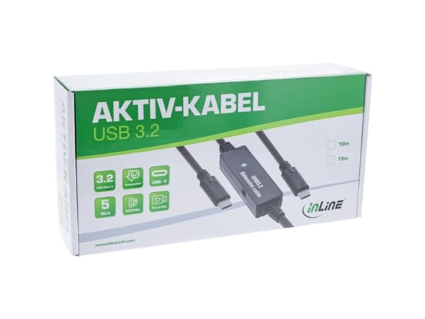 InLine 35672C, 15 m, USB C, USB C, USB 3.2 Gen 1 (3.1 Gen 1), 5 Gbit/s, Svart