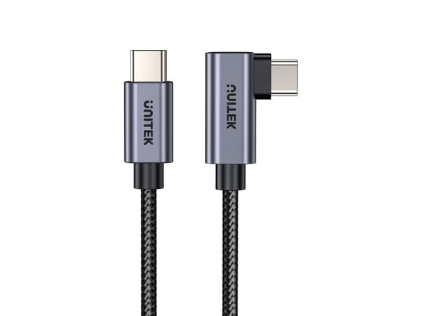 Unitek - USB-kabel - 24 pin USB-C (hane) till 24 pin USB-C (hane) högervinklad - 20 V - 5 A - 3 m - Stöd för Power Delivery 3.0, Fast Charging up to