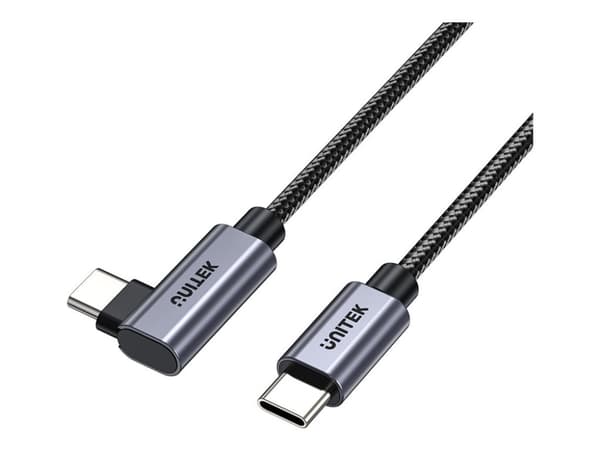 Unitek - USB-kabel - 24 pin USB-C (hane) till 24 pin USB-C (hane) högervinklad - 20 V - 5 A - 3 m - Stöd för Power Delivery 3.0, Fast Charging up to