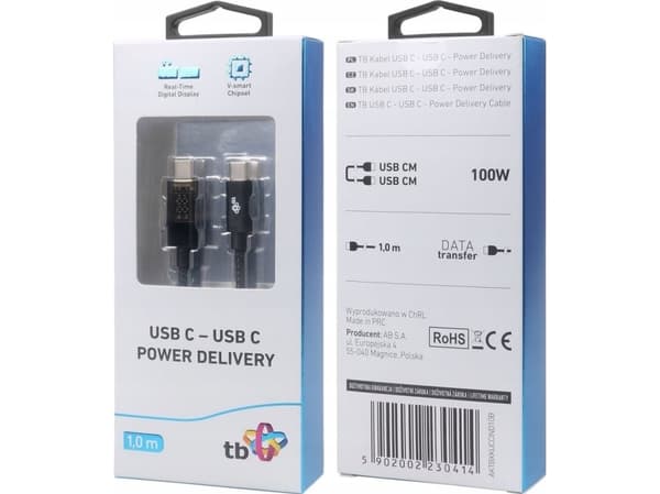USB TB-kabel USB C - USB C-kabel 1m med LED-ladestrømindikator (100 W)