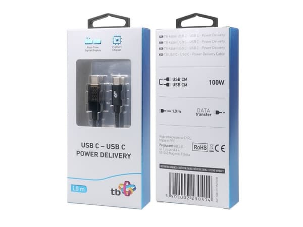 USB TB-kabel USB C - USB C-kabel 1m med LED-ladestrømindikator (100 W)