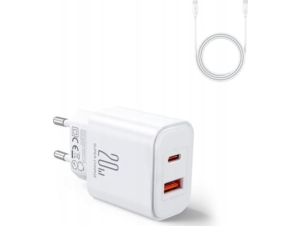 EU Joyroom JR-TCF05 20W USB-A USB-C-lader + USB-C-kabel - hvit