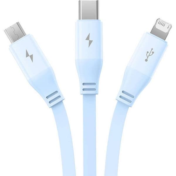 Baseus 3in1 USB-A till USB-C, Lightning, microUSB kabel 1.1m - Blå