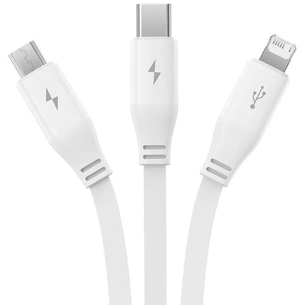 Baseus 3in1 USB-A till USB-C, Lightning, microUSB kabel 1.1m - Vit