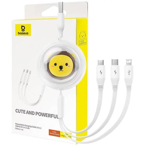 Baseus 3in1 USB-A till USB-C, Lightning, microUSB kabel 1.1m - Vit