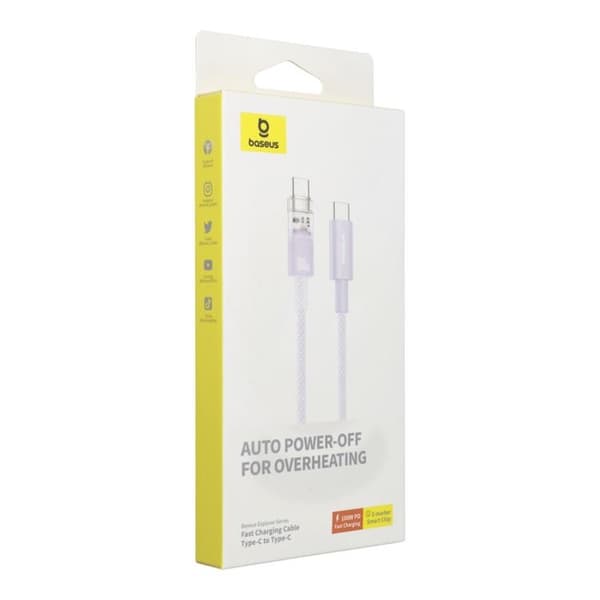 Baseus USB-C till USB-C kabel 1m 100W - Rosa