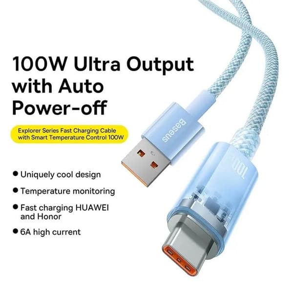 Baseus USB-C till USB-A kabel 2m 100W - Blå