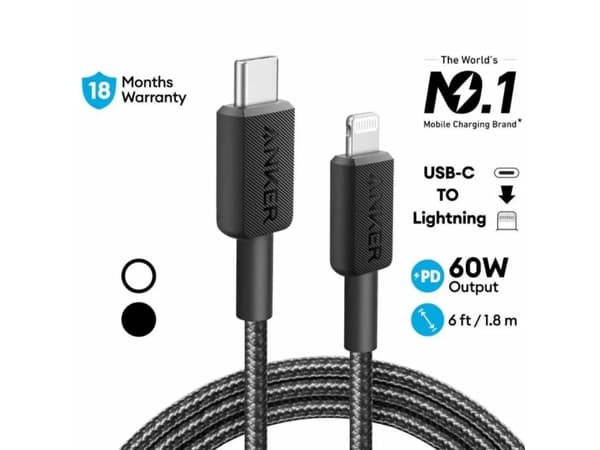Anker 322, 0,9 m, Lightning, USB C, Hankontakt, Hankontakt, Svart