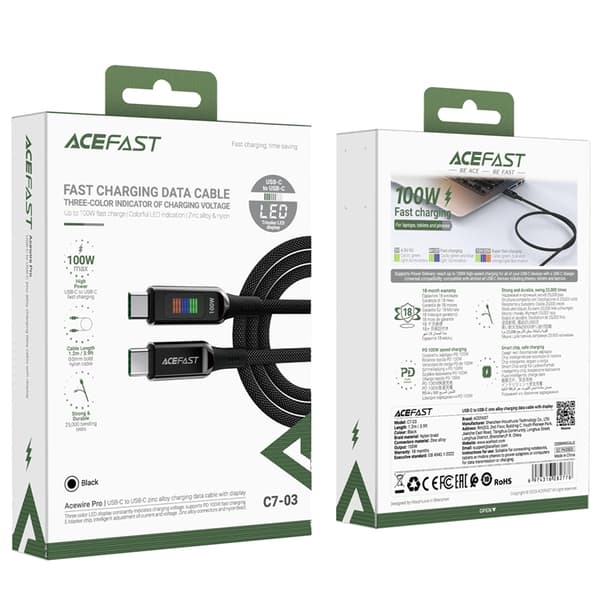 Acefast USB-C till USB-C kabel 1.2m 100W - Svart